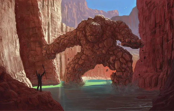 The sky, water, people, Rocks, canyon, Golem