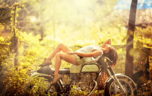 Girl, motorcycle, Asian