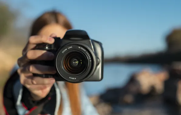 Photographer, camera, front, view