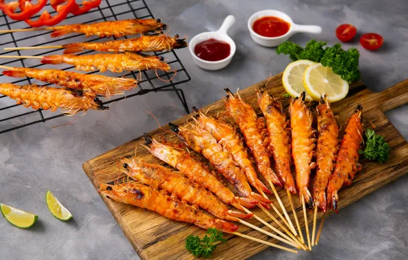 Lemon, sauce, shrimp