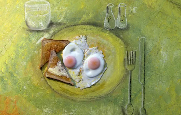 Figure, eggs, humor, toast