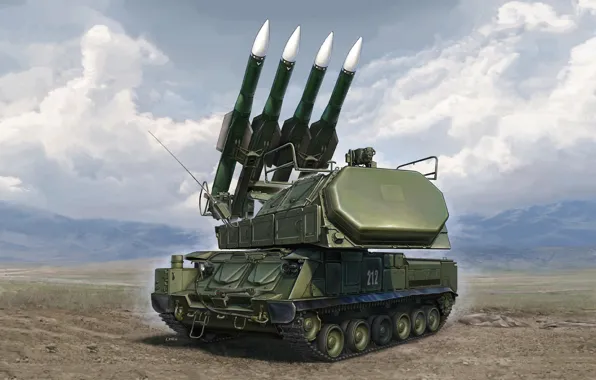 Clouds, art, Russian air defense, Russian Buk-M2, 9A317