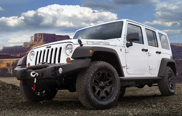 Picture The sky, Clouds, White, Wheel, Lights, Sahara, Wrangler, Jeep