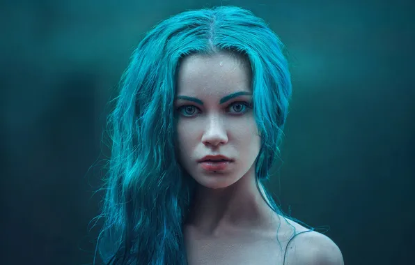 Look, girl, style, mermaid, portrait, blue hair, cosplay, Eva Wald