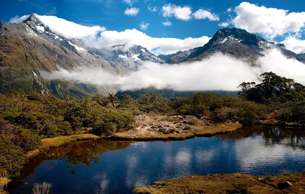 The sky, mountains, nature, river