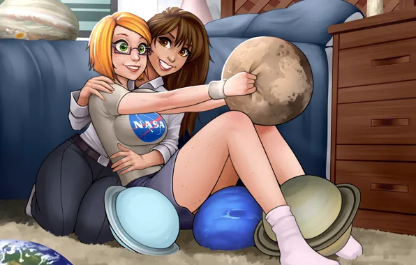 Picture look, girls, room, toys, beauty, glasses, art, nasa