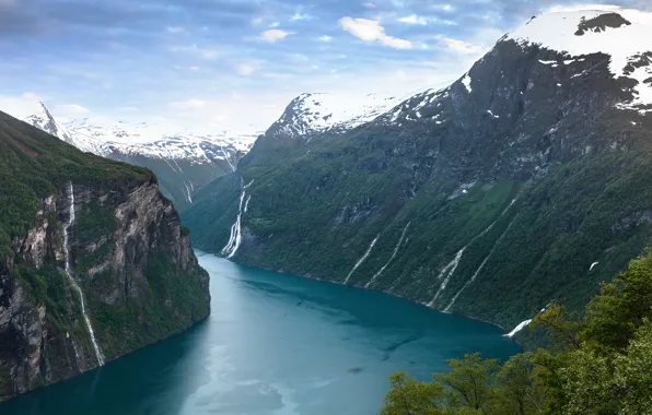 Picture MOUNTAINS, RIVER, LANDSCAPE, NORWAY, ÅLESUND, NORWAY, GEIRANGERFJORDEN
