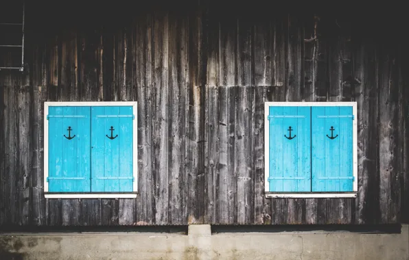 Wall, Board, Windows, shutters, anchor, symmetry, anchor, x2