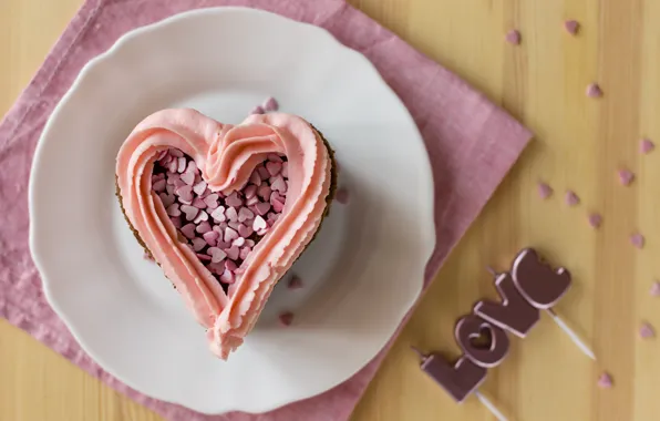 Love, table, holiday, the inscription, heart, Board, plate, pink
