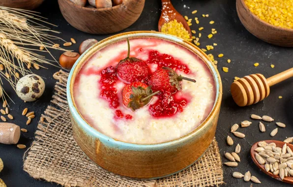 Berries, Breakfast, strawberry, porridge, pudding
