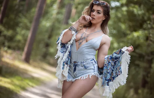 Forest, chest, decoration, trees, model, shorts, makeup, Mike