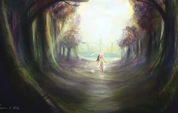 Forest, gate, running, girl
