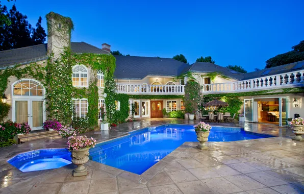 Picture Villa, the evening, pool, lighting, architecture, terrace, rancho, Way Of The Bird