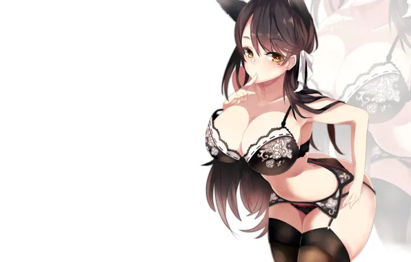 Girl, sexy, lingerie, bra, cleavage, panties, thighhighs, long hair