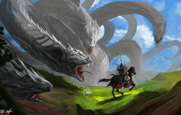 Weapons, monster, art, rider, battle, Hydra, giant