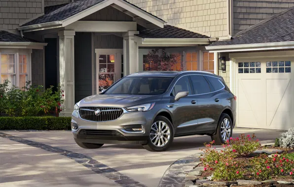 Car, mansion, Grey, Buick, Metallic, Enclave