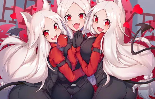 Girls, trio, demons, ears, Cerberus, Helltaker