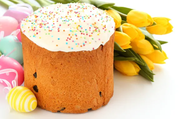 Picture eggs, Easter, tulips, cake