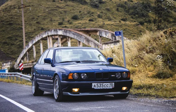 Grass, mountains, bridge, nature, lights, BMW, track, BMW