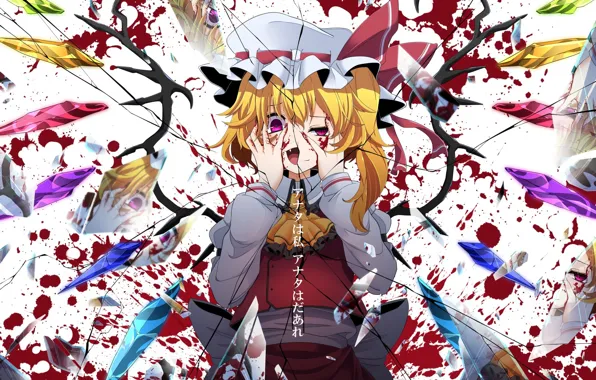Anime, art, girl, touhou, Cracked