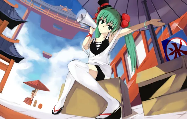 Look, girl, smile, street, umbrella, vocaloid, hatsune miku, Vocaloid