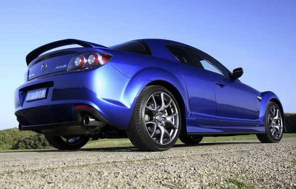 Picture blue, background, Mazda, Mazda, rear view, RX-8