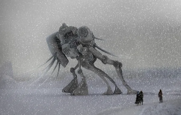 Winter, robot, worlds, snowfall