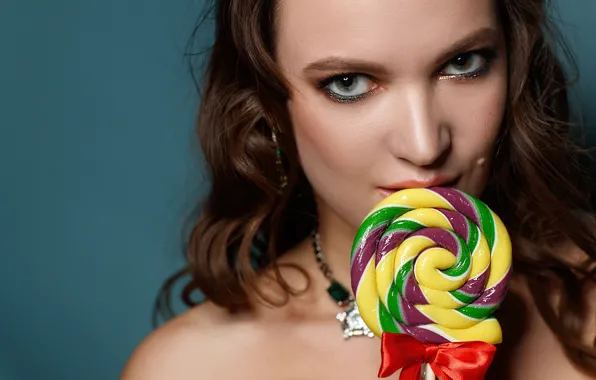 Look, girl, face, background, hair, Lollipop, candy, shoulder