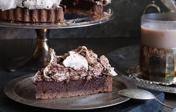Piece, cocoa, meringue, tart