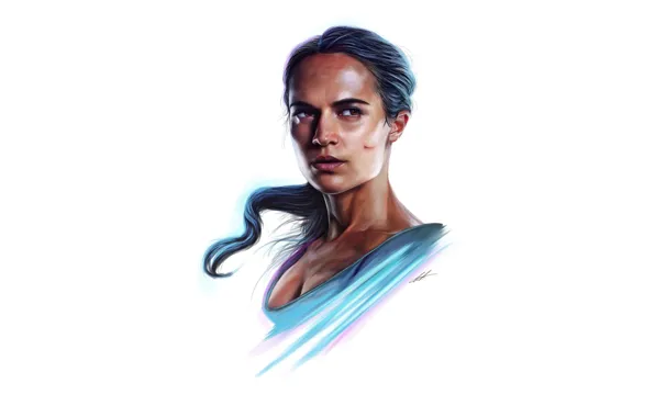 Picture figure, portrait, art, white background, Tomb Raider, Lara Croft, Alicia Vikander, Alicia Vikander