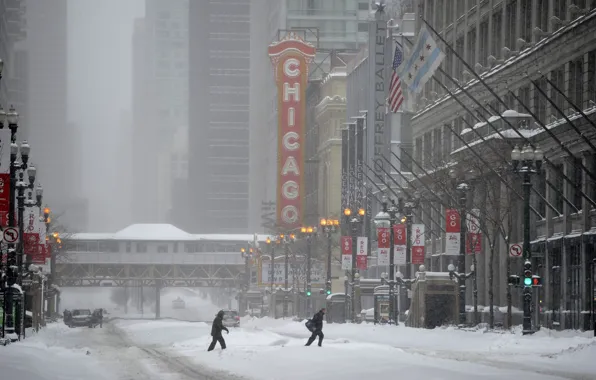 Winter, city, the city, Chicago, USA, Chicago, Illinois, winter
