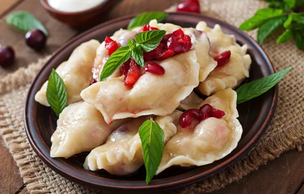 Picture food, dumplings, pomegranate grains