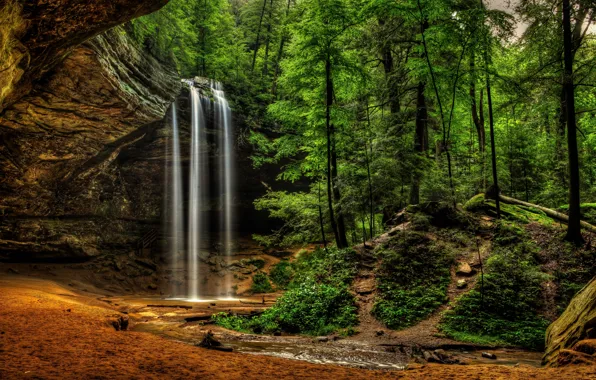 Picture forest, waterfall, Logan, Ohio, Ohio, Hocking Hills State Park, National Park Hocking hills, Ash Cave …