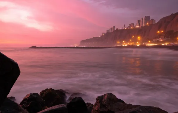 Sea, landscape, night