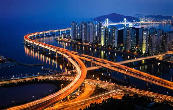 The city, lights, the evening, South Korea, Busan