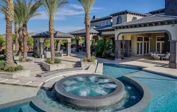 Palm trees, Villa, pool, architecture, Arizona, terrace, grill, Ultimate Residential Resort