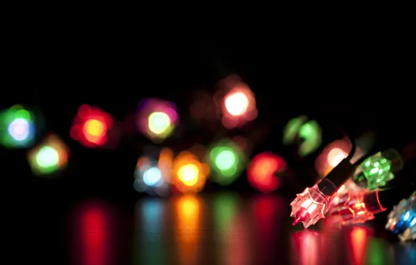 Lights, reflection, holiday, black, new year, christmas, new year, lanterns