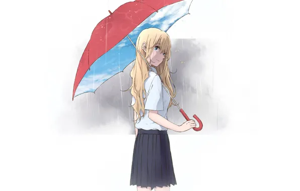Girl, rain, umbrella, blonde
