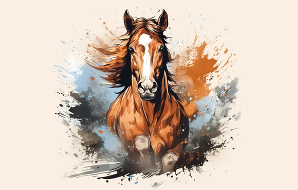 Squirt, horse, horse, watercolor, painting, beige background, imitation of watercolor, AI art