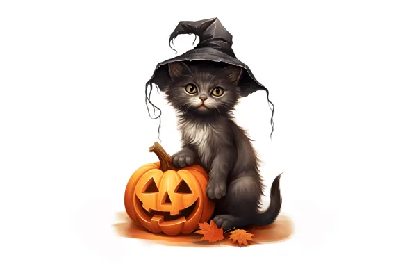 Cat, look, pose, kitty, white background, Halloween, Halloween, face