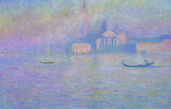 Picture landscape, boat, picture, Venice, gondola, Claude Monet, San Giorgio Maggiore