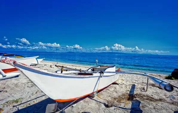 Sand, sea, beach, the sky, the sun, clouds, shore, boats