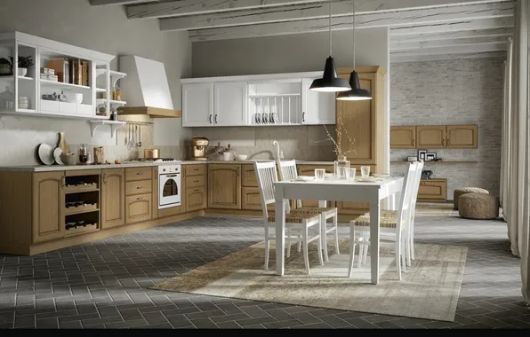 Style, Villa, interior, Italy, kitchen, dining room, dining area, Italian design