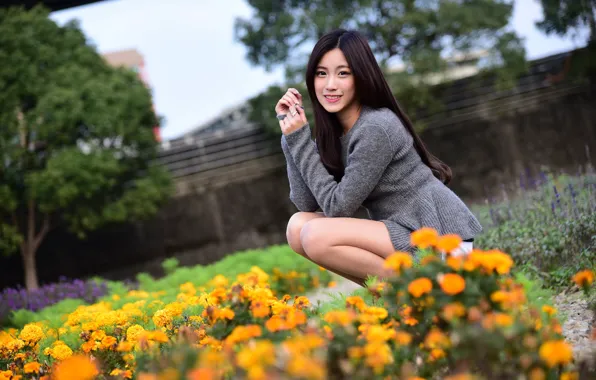 Summer, face, hair, sitting, girl Oriental