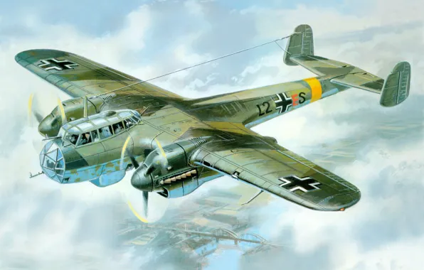 Picture war, art, painting, drawing, ww2, german aircraft, aviation art, Do-215B-4