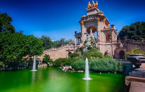 Water, bridge, fountain, Spain, Barcelona