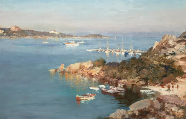 Landscape, picture, Edward Seago, Yachts on Lucia Beach in Porto Cervo