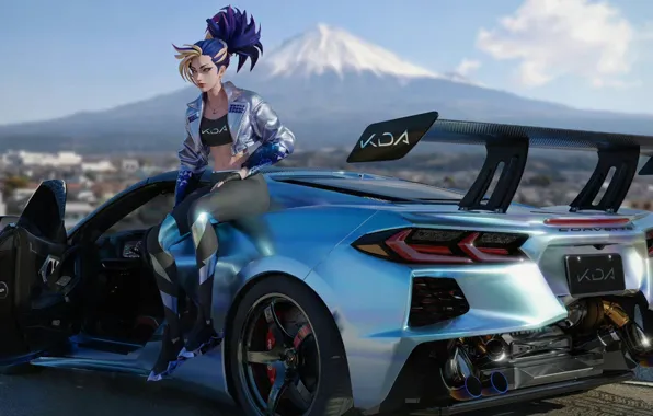 Picture car, girl, game, league of legends