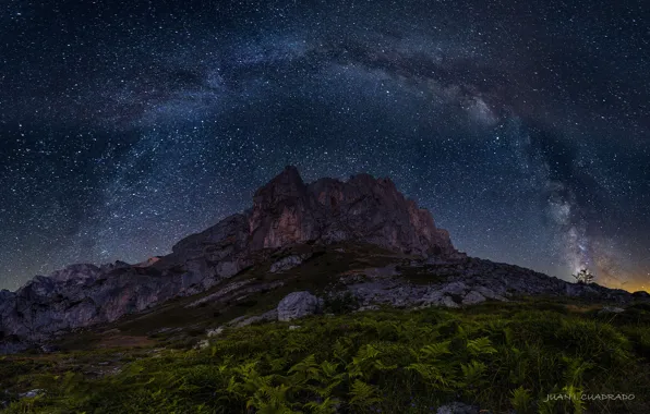 Picture the sky, stars, night, rock, mountain, the milky way
