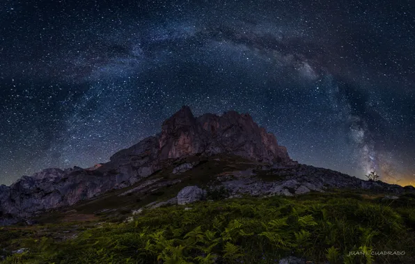 The sky, stars, night, rock, mountain, the milky way